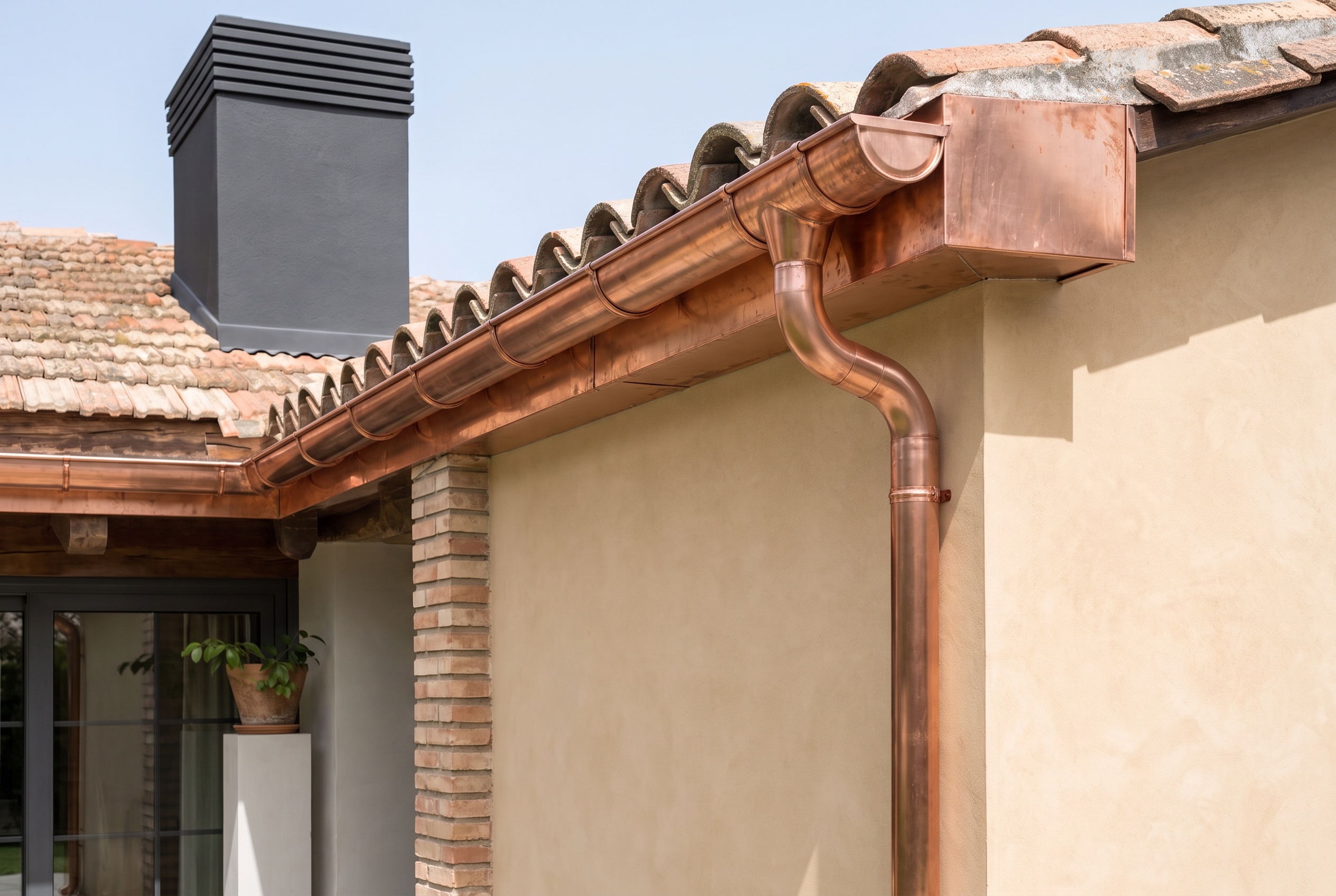 Canalones de cobre en Zaragoza · detalle del sistema
